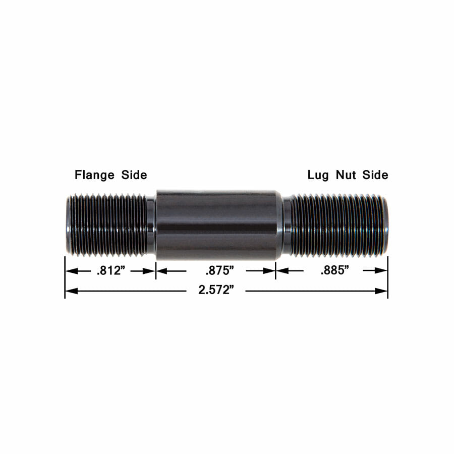 5/8″ Stud Kit with .875″ Wide Shank  Includes Lug Nuts & .438″ Thick Washers  For Strange Two Piece Pro Stock Axles