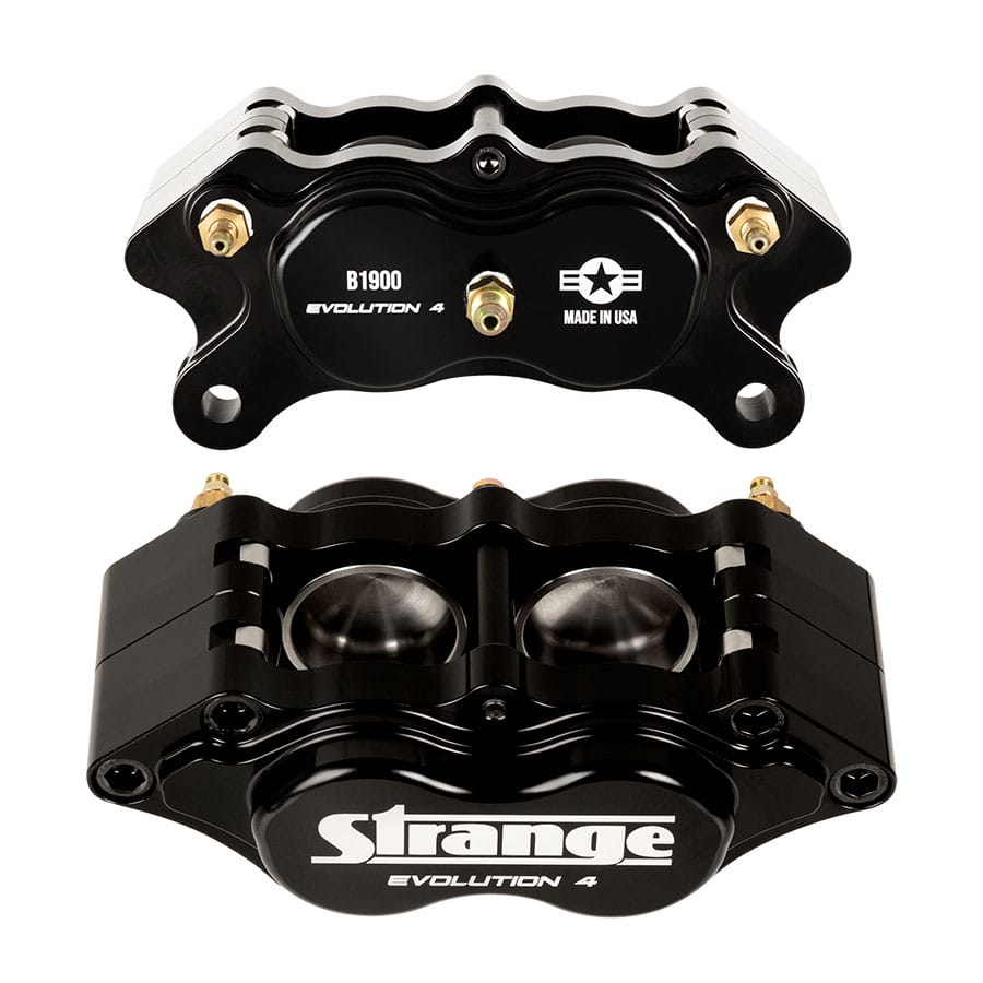 Strange Evolution Dynamic Drive Mount Dual Rear Brakes | For 3.150″ Symmetrical Housing Ends | Evolution S Rotors, 4 Piston Billet Evolution 4 Calipers | With DTC-30 Semi Metallic Pads