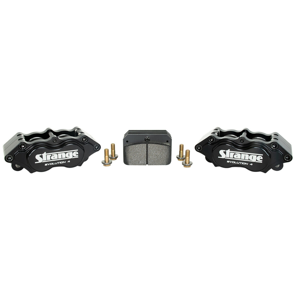Strange Evolution Dynamic Drive Mount Front Brake Kit | For Strange Aluminum Struts – 4 3/4″ BC | Evolution S Rotors, 4 Piston Billet Evolution 4 Calipers | With DTC-30 Semi Metallic Pads
