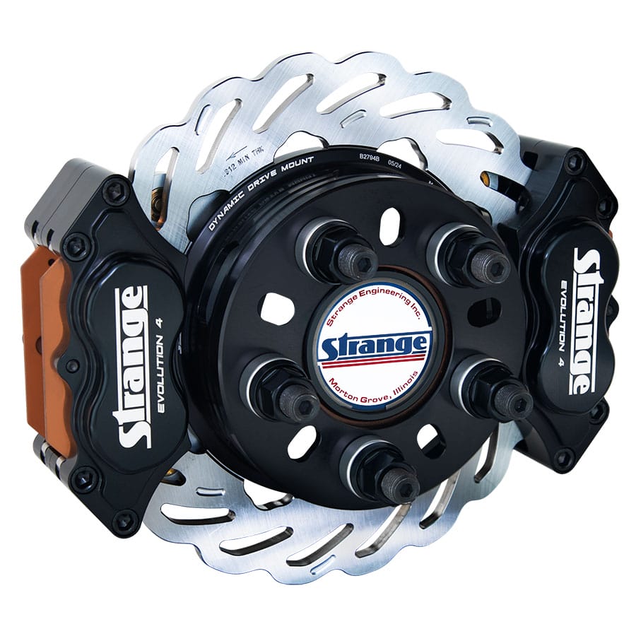 Strange Evolution Dynamic Drive Mount Dual Rear Brakes | For 05-14 Mustang OEM Ends | Evolution S Rotors, 4 Piston Billet Evolution 4 Calipers | With DRM-35 Metallic Pads